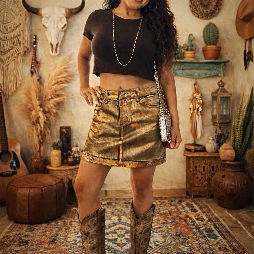 NWOT LIU -JO Gold metallic mini skirt size 28